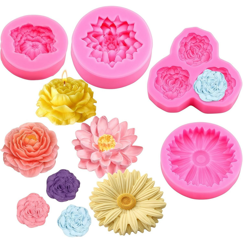 Soap Making Kit Amazon - ชุดแม่พิมพ์ซิลิโคนลายดอกไม้ 3 มิติ 6 ช่อง (รวม
