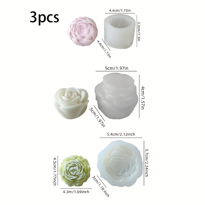 Soap Making Scents - แม่พิมพ์เทียนซิลิโคนลายดอกไม้ 3 ชุด เหมาะสำหรับทำเทียนหอม สบู่ และของตกแต่งดอกไม้จากปูนปลาสเตอร์