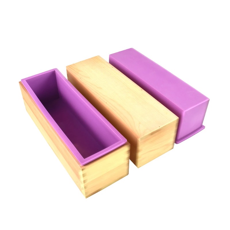Soap Making Recipes - แม่พิมพ์สบู่ซิลิโคนแบบยืดหยุ่น รูปทรงสี่เหลี่ยมพร้อมกล่องไม้สำหรับทำสบู่