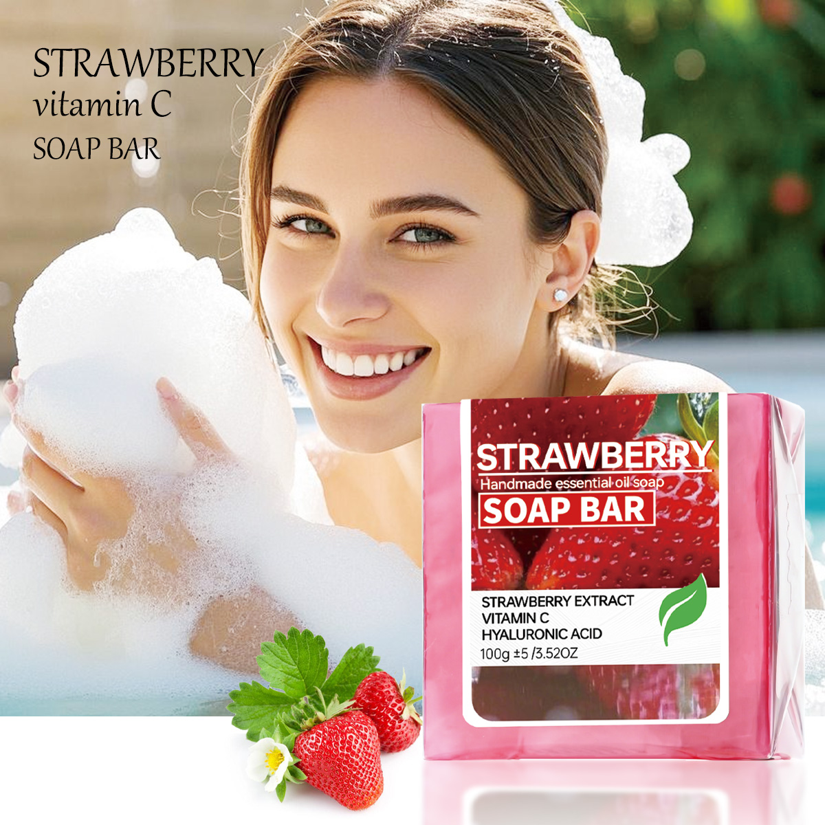 Soap Making Glycerin - สบู่น้ำมันหอมระเหยจากแยมผลไม้สตรอเบอร์รี่ สบู่แฮนด์เมด ทำความสะอาด ล้างหน้า และสบู่อาบน้ำ สบู่กลิ่นผลไม้