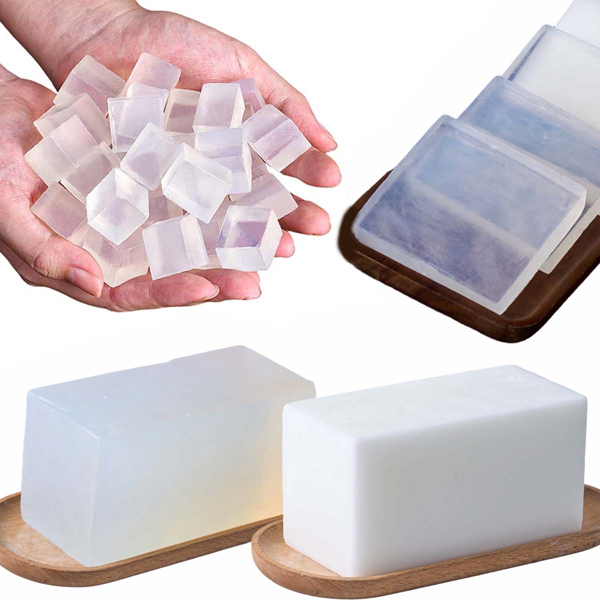 Soap Making Glycerin - เบสสบู่กลีเซอรีน 1000 กรัม สำหรับทำสบู่แฮนด์เมด สีขาวใส แบบละลายแล้วเท