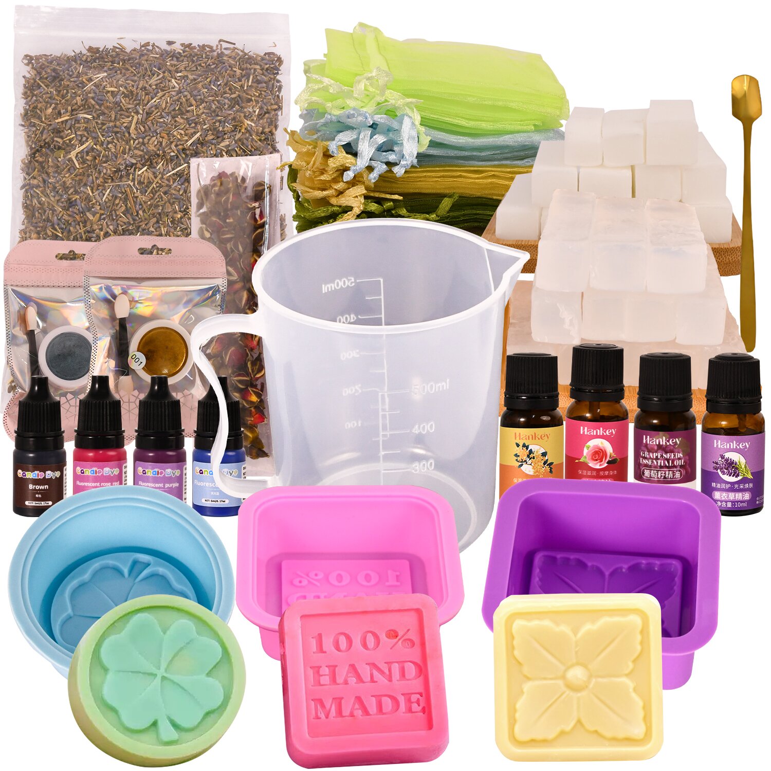 Soap Making Starter Kit - ชุดทำสบู่ดีลักซ์ระดับพรีเมียมขนาดใหญ่ - อุปกรณ์ทำสบู่แบบครบวงจรพร้อมเบสสบู่, กล่องตัดสบู่, แม่พิมพ์ซิลิโคน