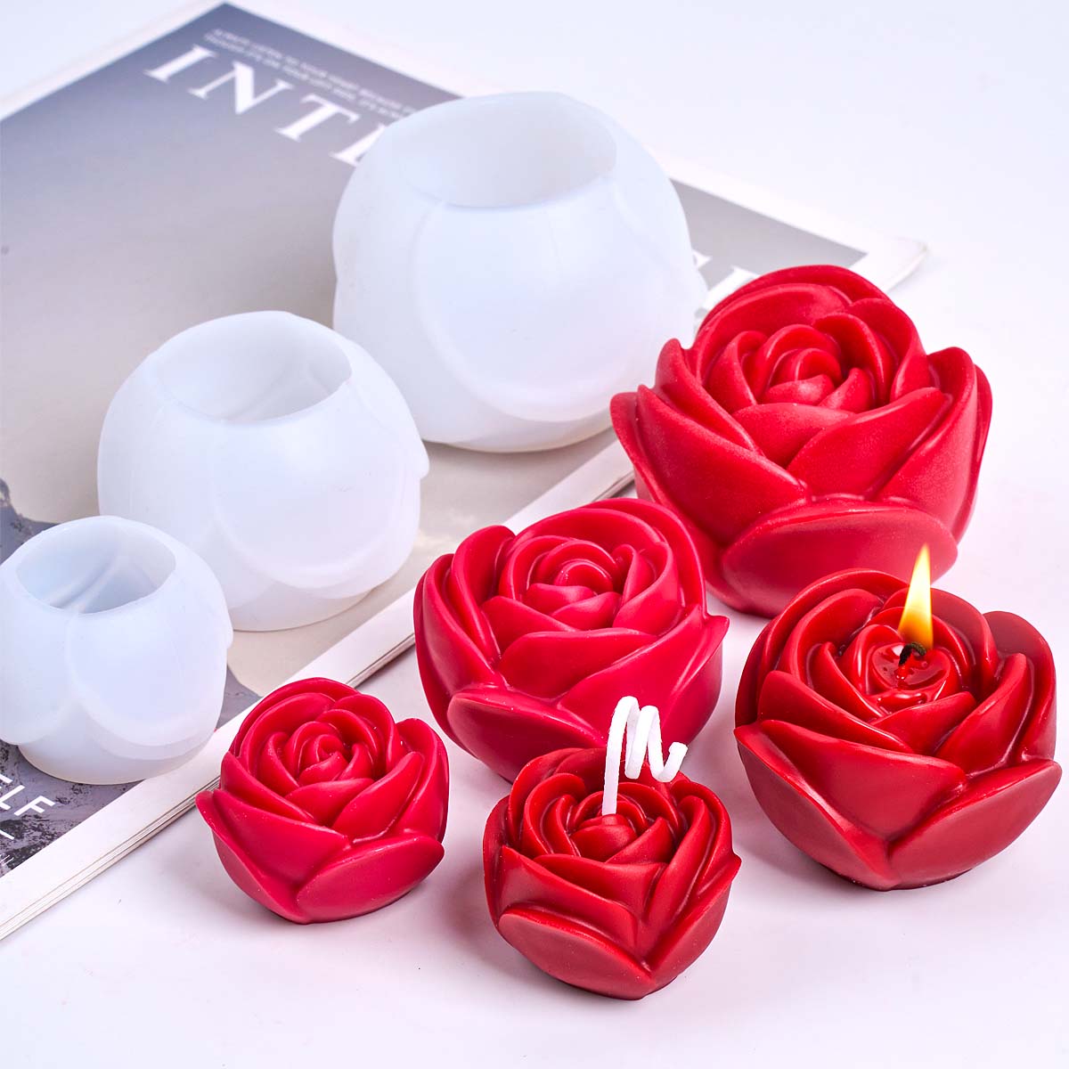 Soap Making Fragrance - แม่พิมพ์เทียนซิลิโคนรูปดอกไม้ 3 มิติ สำหรับทำสบู่หอมกลิ่นกุหลาบแสนโรแมนติก งานฝีมือเรซิ่นปูนปลาสเตอร์ ตกแต่งงานแต่งงาน
