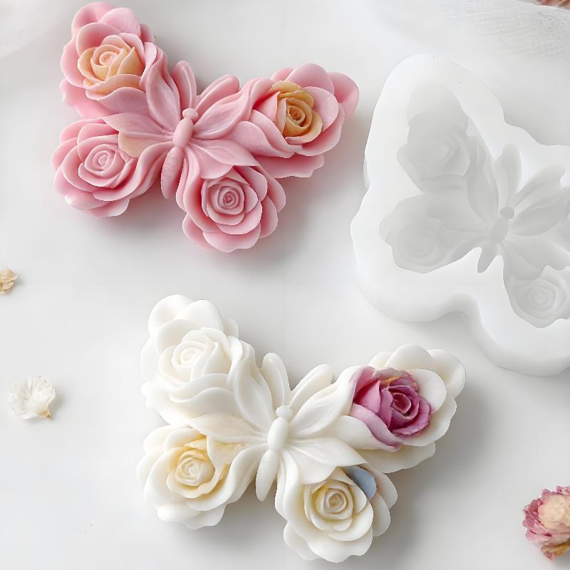 Soap Making Fragrance - แม่พิมพ์ซิลิโคนรูปผีเสื้อกุหลาบ DIY สำหรับทำเทียนหอม ปูนปลาสเตอร์ เรซิ่นอีพ็อกซี่ ของตกแต่ง