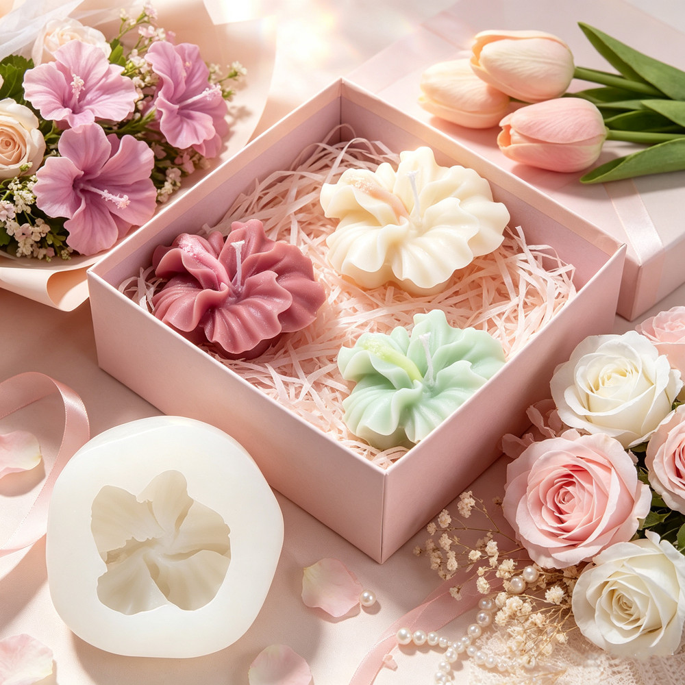 Soap Making Kit Amazon - แม่พิมพ์เทียนรูปดอกชบา 2 ชิ้น, แม่พิมพ์ซิลิโคนรูปดอกไม้สำหรับทำเทียนดินโพลิเมอร์, การหล่อเรซินอีพ็อกซี่, งานฝีมือทำสบู่และปูนปลาสเตอร์